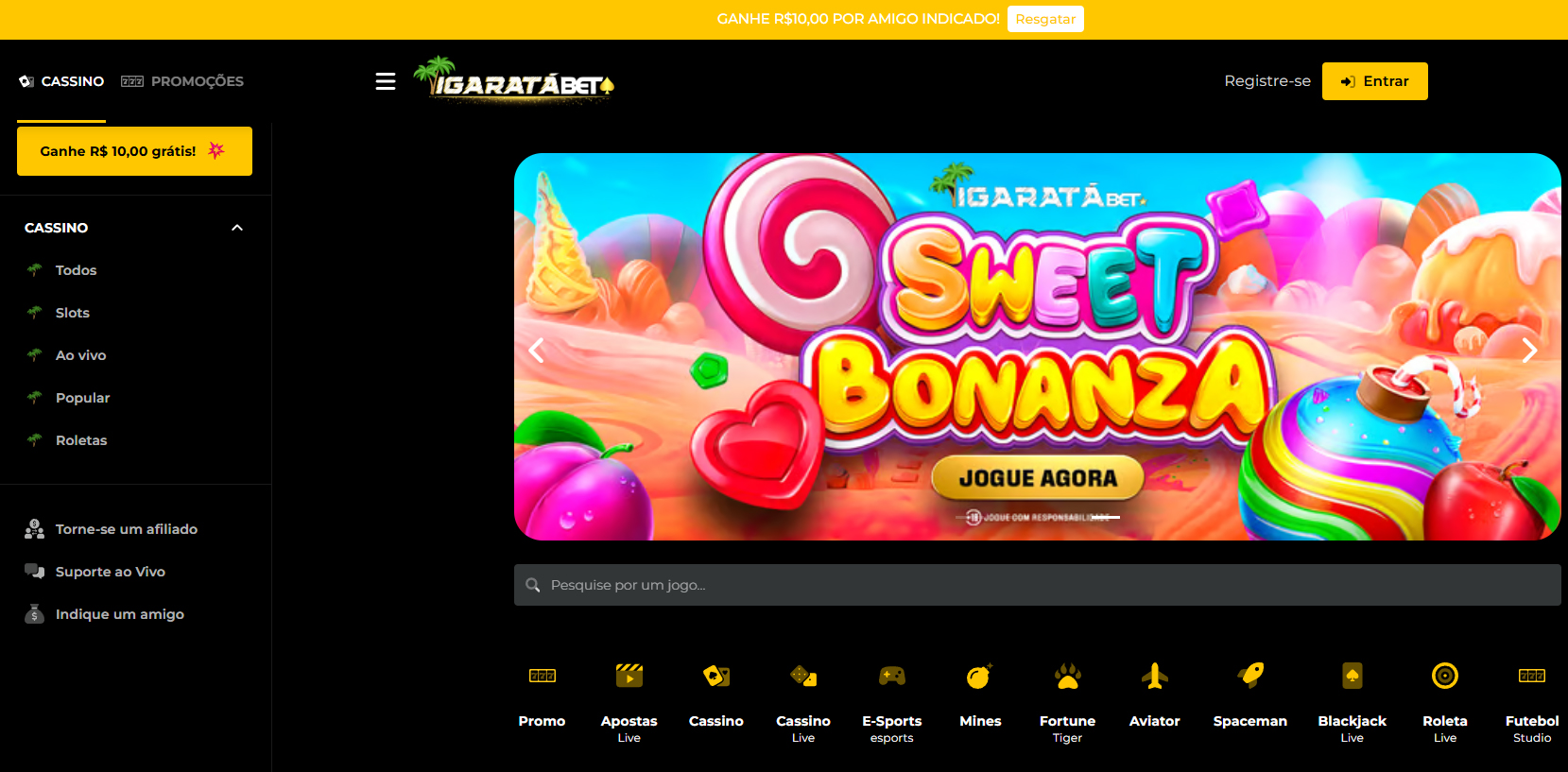 Projeto iGaming - Screenshot da plataforma